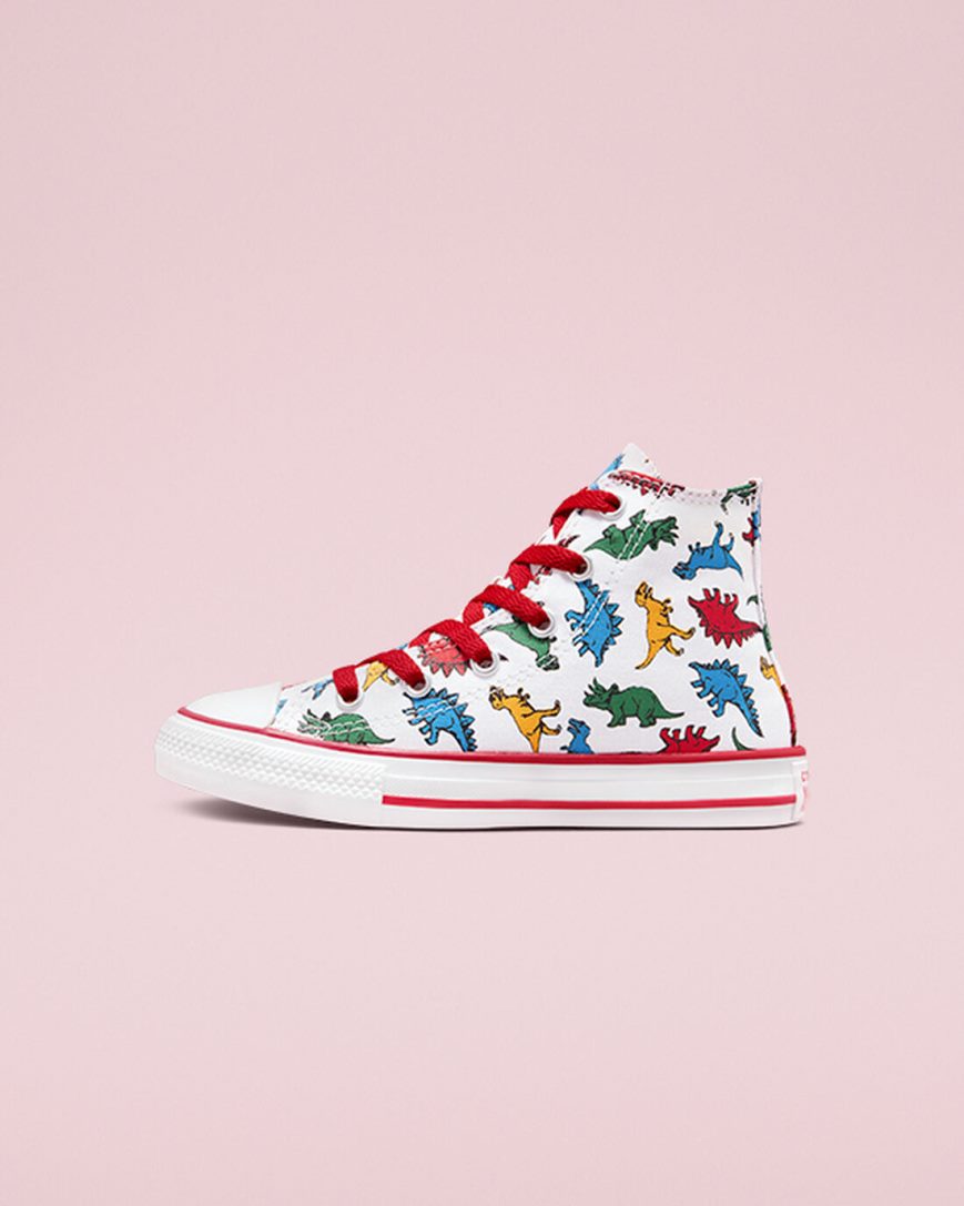 Dívčí Boty Vysoké Converse Chuck Taylor All Star Dinosaurs Bílé Červené Blankyt | CZ 31NWO50